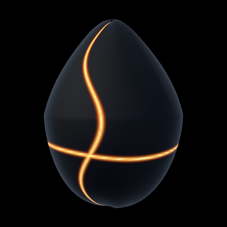 A dark calcified egg with ember-lit fracture seams